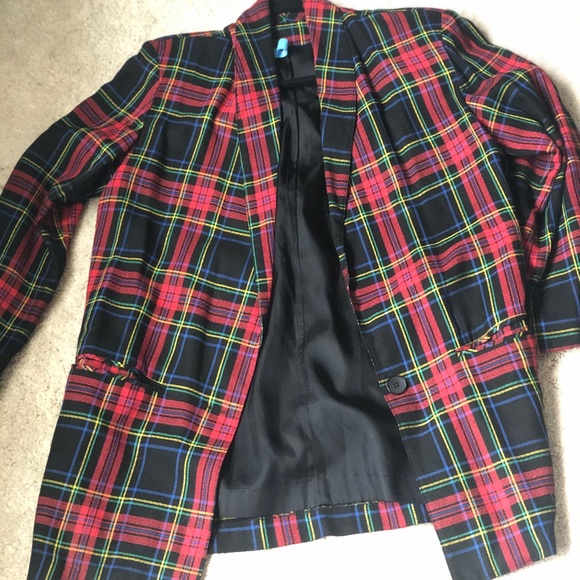 Plaid Vintage Blazer/Jacket with Shoulder Pads - Picture 5 of 5
